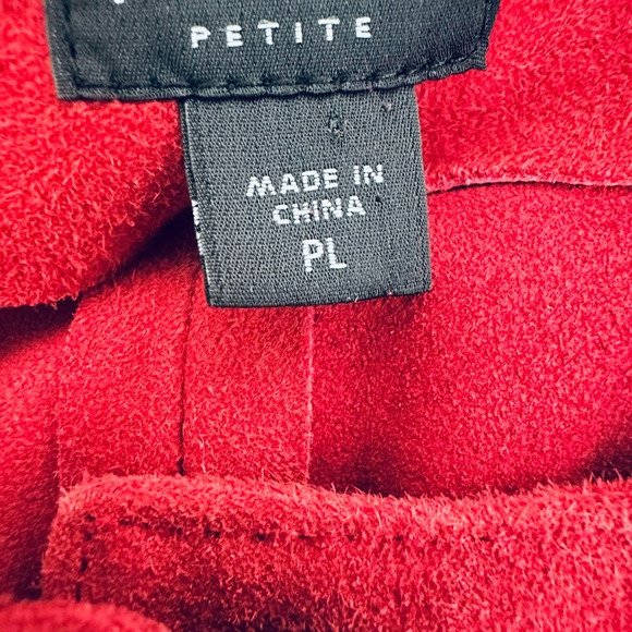 Eileen Fisher Petite Large Deep Rich Red Button Goat Suede Leather Blazer Jacket - Picture 7 of 9